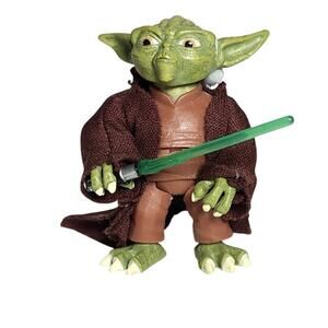 Star Wars Clone Wars 2" Master Yoda With Lightsaber And Brown Robe 2009 Loose